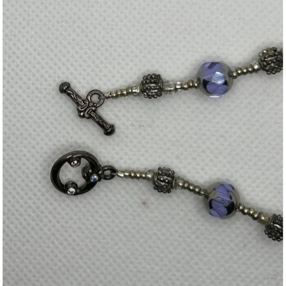 Blue Purple  Faceted Glass Beaded‎ Bracelet Toggle Clasp Vtg StyIe 7.75 in